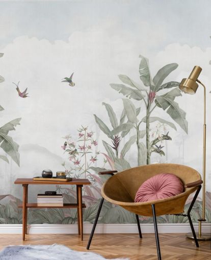 blue grey custom jungle mural called Faded Blue Vintage Borneo Jungle by Bloomery Decor