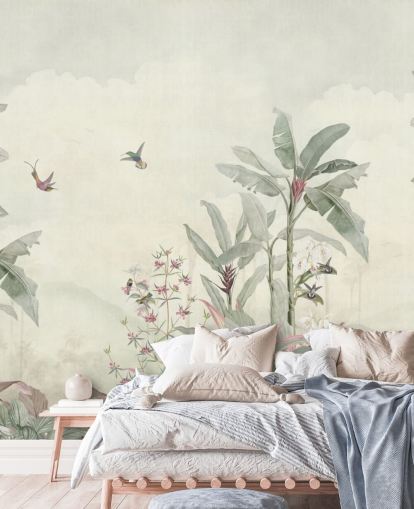 green custom vintage jungle mural called Faded Green Vintage Borneo Jungle by Bloomery Decor