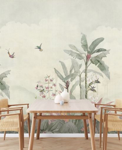 green custom vintage jungle mural called Faded Green Vintage Borneo Jungle by Bloomery Decor green custom vintage jungle mural called Faded Green Vintage Borneo Jungle by Bloomery Decor