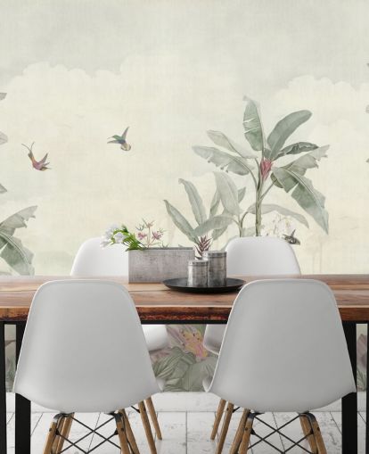 Bloomery Decorin vihreä mukautettu vintage-viidakon seinämaalaus nimeltä Faded Green Vintage Borneo Jungle