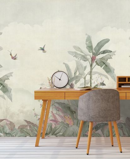 green custom vintage jungle mural called Faded Green Vintage Borneo Jungle by Bloomery Decor