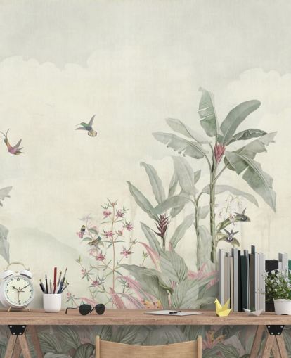 green custom vintage jungle mural called Faded Green Vintage Borneo Jungle by Bloomery Decor green custom vintage jungle mural called Faded Green Vintage Borneo Jungle by Bloomery Decor