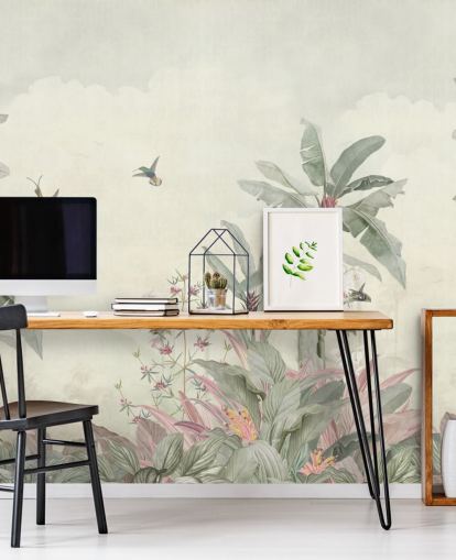 mural verde personalizado de la jungla vintage llamado Faded Green Vintage Borneo Jungle de Bloomery Decor mural verde personalizado de la jungla vintage llamado Faded Green Vintage Borneo Jungle de Bloomery Decor