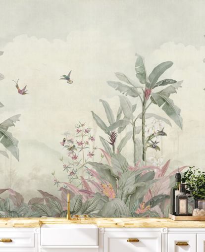 mural de selva vintage personalizado verde chamado Faded Green Vintage Borneo Jungle da Bloomery Decor