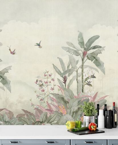 green custom vintage jungle mural called Faded Green Vintage Borneo Jungle by Bloomery Decor