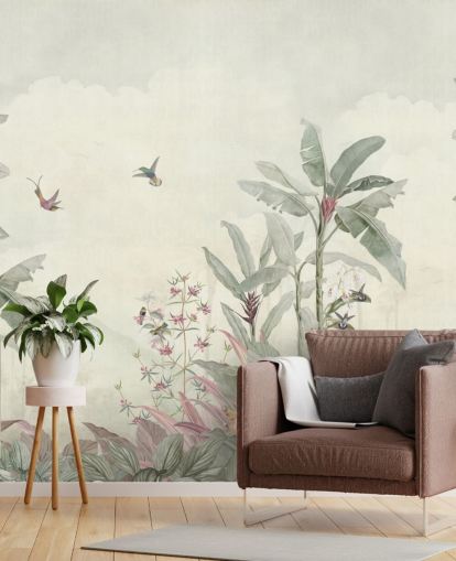 murale verde personalizzato sulla giungla chiamato Faded Green Vintage Borneo Jungle di Bloomery Decor murale verde personalizzato sulla giungla chiamato Faded Green Vintage Borneo Jungle di Bloomery Decor