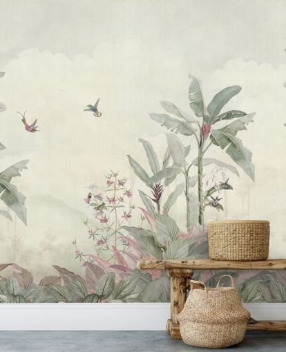 grøn brugerdefineret vintage jungle vægmaleri kaldet Faded Green Vintage Borneo Jungle af Bloomery Decor