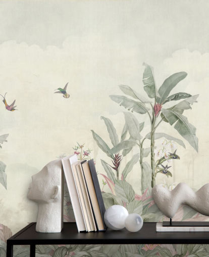 green custom vintage jungle mural called Faded Green Vintage Borneo Jungle by Bloomery Decor