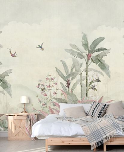 mural de selva vintage personalizado verde chamado Faded Green Vintage Borneo Jungle da Bloomery Decor mural de selva vintage personalizado verde chamado Faded Green Vintage Borneo Jungle da Bloomery Decor