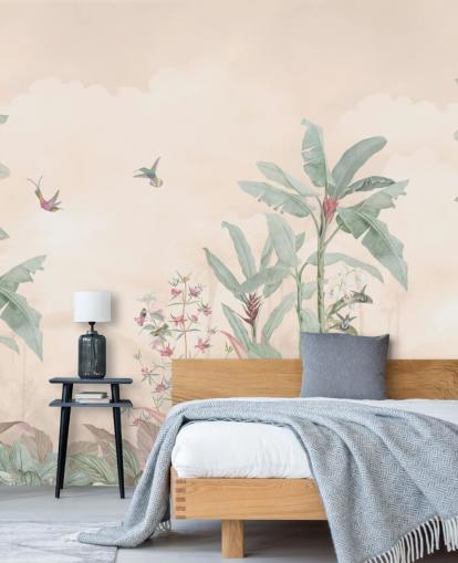 individuelles Vintage-Dschungel-Wandbild in Pastellfarben namens Pastel Vintage Borneo Jungle von Bloomery Decor