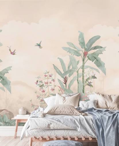 pastel custom vintage jungle mural called Pastel Vintage Borneo Jungle by Bloomery Decor