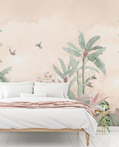 pastell anpassad vintage djungel väggmålning som heter Pastel Vintage Borneo Jungle av Bloomery Decor