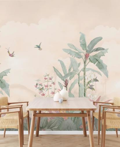 pastel custom vintage jungle mural called Pastel Vintage Borneo Jungle by Bloomery Decor
