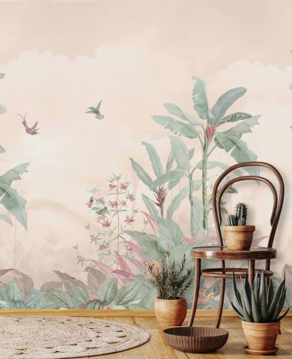 peinture murale de jungle vintage personnalisée en pastel appelée Pastel Vintage Borneo Jungle par Bloomery Decor