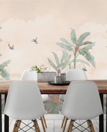 pastel custom vintage jungle mural called Pastel Vintage Borneo Jungle by Bloomery Decor