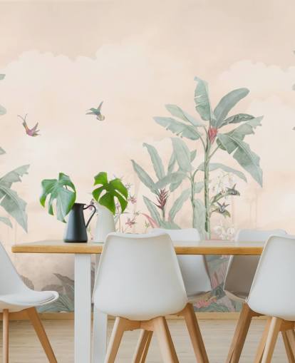 pastel brugerdefineret vintage jungle vægmaleri kaldet Pastel Vintage Borneo Jungle af Bloomery Decor pastel brugerdefineret vintage jungle vægmaleri kaldet Pastel Vintage Borneo Jungle af Bloomery Decor