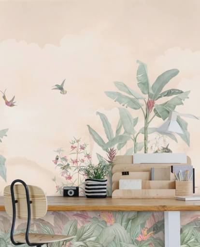murale in stile giungla vintage personalizzato pastello chiamato Pastel Vintage Borneo Jungle by Bloomery Decor