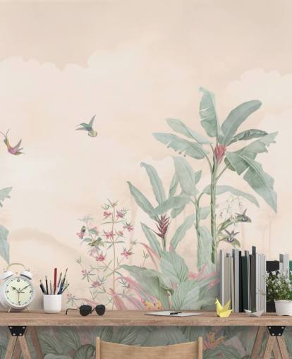 peinture murale de jungle vintage personnalisée en pastel appelée Pastel Vintage Borneo Jungle par Bloomery Decor