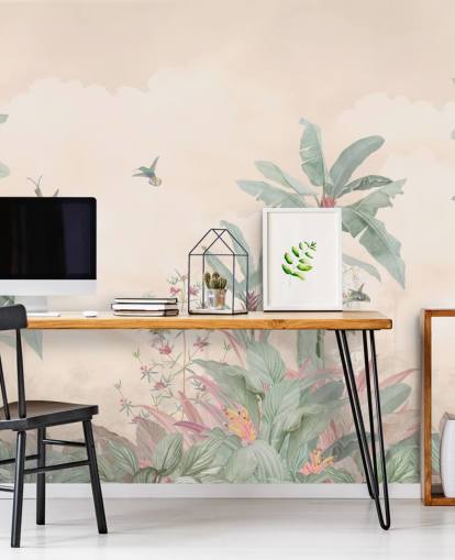 pastell anpassad vintage djungel väggmålning som heter Pastel Vintage Borneo Jungle av Bloomery Decor