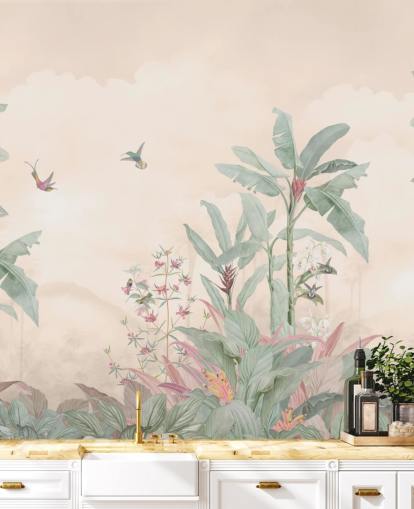 pastel custom vintage jungle mural called Pastel Vintage Borneo Jungle by Bloomery Decor pastel custom vintage jungle mural called Pastel Vintage Borneo Jungle by Bloomery Decor