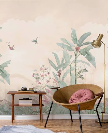 pastel brugerdefineret vintage jungle vægmaleri kaldet Pastel Vintage Borneo Jungle af Bloomery Decor