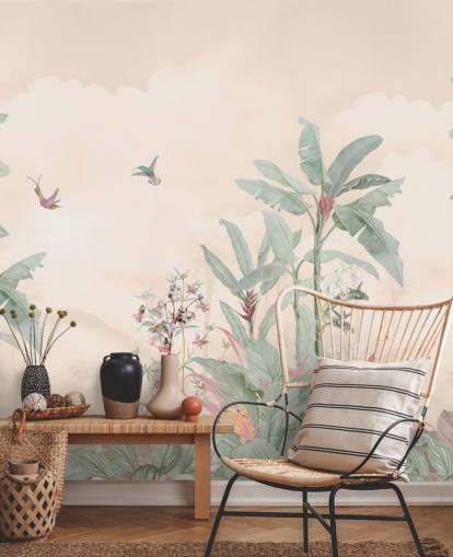 individuelles Vintage-Dschungel-Wandbild in Pastellfarben namens Pastel Vintage Borneo Jungle von Bloomery Decor individuelles Vintage-Dschungel-Wandbild in Pastellfarben namens Pastel Vintage Borneo Jungle von Bloomery Decor