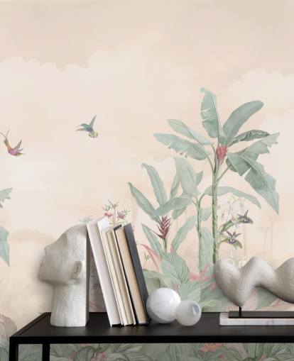 pastell anpassad vintage djungel väggmålning som heter Pastel Vintage Borneo Jungle av Bloomery Decor