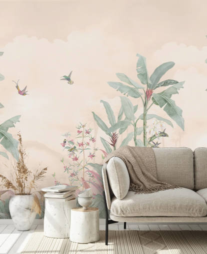 pastel custom vintage jungle mural called Pastel Vintage Borneo Jungle by Bloomery Decor