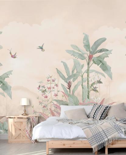pastel brugerdefineret vintage jungle vægmaleri kaldet Pastel Vintage Borneo Jungle af Bloomery Decor
