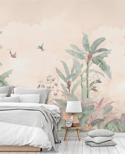 pastel custom vintage jungle mural called Pastel Vintage Borneo Jungle by Bloomery Decor