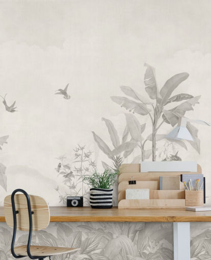 mural de selva personalizable en sepia llamado Sepia Vintage Borneo Jungle de Bloomery Decor