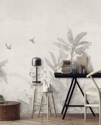 sepia anpassningsbar djungelväggmålning kallad Sepia Vintage Borneo Jungle av Bloomery Decor