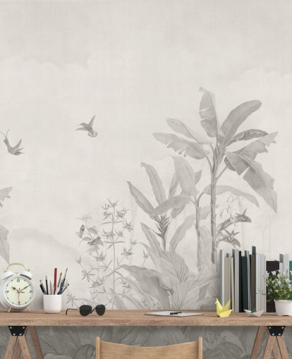 sepia anpassningsbar djungelväggmålning kallad Sepia Vintage Borneo Jungle av Bloomery Decor