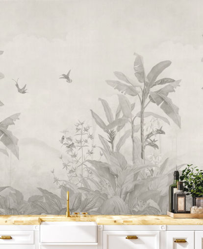 sepia tilpassbart jungelveggmaleri kalt Sepia Vintage Borneo Jungle av Bloomery Decor