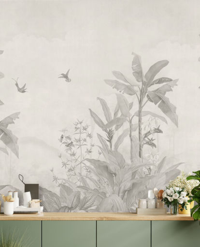 mural de selva personalizable en sepia llamado Sepia Vintage Borneo Jungle de Bloomery Decor