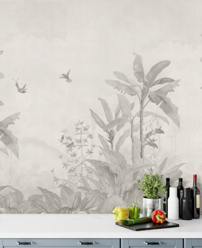 mural de selva personalizable en sepia llamado Sepia Vintage Borneo Jungle de Bloomery Decor