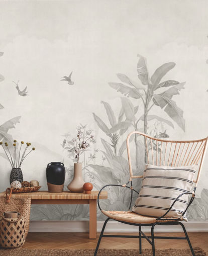 mural de selva personalizável em sépia chamado Sepia Vintage Borneo Jungle da Bloomery Decor