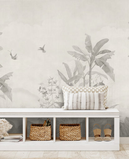 mural de selva personalizable en sepia llamado Sepia Vintage Borneo Jungle de Bloomery Decor