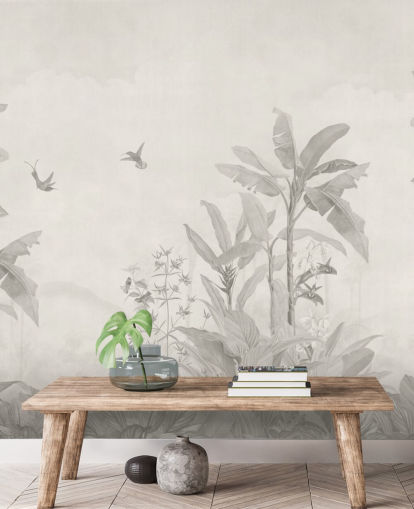 mural de selva personalizável em sépia chamado Sepia Vintage Borneo Jungle da Bloomery Decor