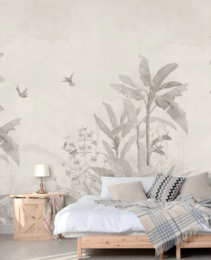 sepia aanpasbare junglemuurschildering genaamd Sepia Vintage Borneo Jungle van Bloomery Decor