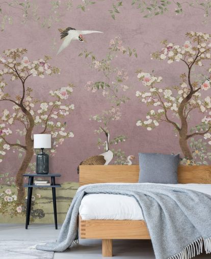 pinkes personalisierbares Chinoiserie-Wandbild namens Pink Lingering Garden Chinoiserie von Bloomery Decor pinkes personalisierbares Chinoiserie-Wandbild namens Pink Lingering Garden Chinoiserie von Bloomery Decor