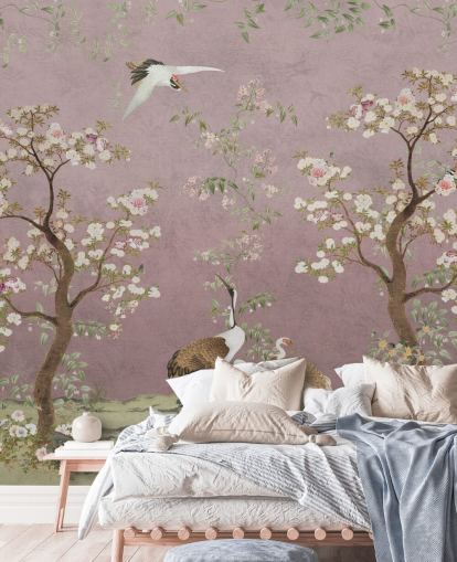 murale rosa personalizzabile in stile cineserie chiamato Pink Lingering Garden Chinoiserie by Bloomery Decor murale rosa personalizzabile in stile cineserie chiamato Pink Lingering Garden Chinoiserie by Bloomery Decor