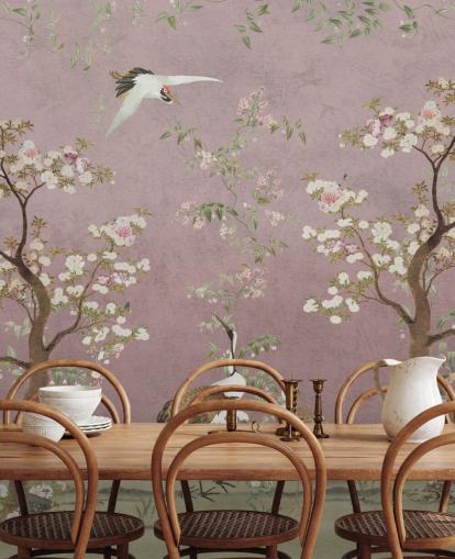peinture murale de chinoiserie personnalisable rose appelée Pink Lingering Garden Chinoiserie par Bloomery Decor peinture murale de chinoiserie personnalisable rose appelée Pink Lingering Garden Chinoiserie par Bloomery Decor