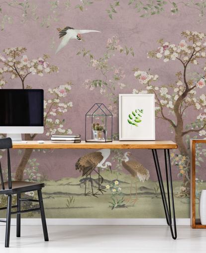 mural de chinoiserie rosa personalizable llamado Pink Lingering Garden Chinoiserie de Bloomery Decor mural de chinoiserie rosa personalizable llamado Pink Lingering Garden Chinoiserie de Bloomery Decor