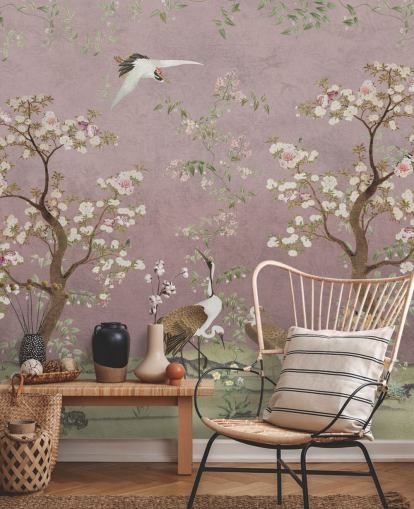 murale rosa personalizzabile in stile cineserie chiamato Pink Lingering Garden Chinoiserie by Bloomery Decor murale rosa personalizzabile in stile cineserie chiamato Pink Lingering Garden Chinoiserie by Bloomery Decor