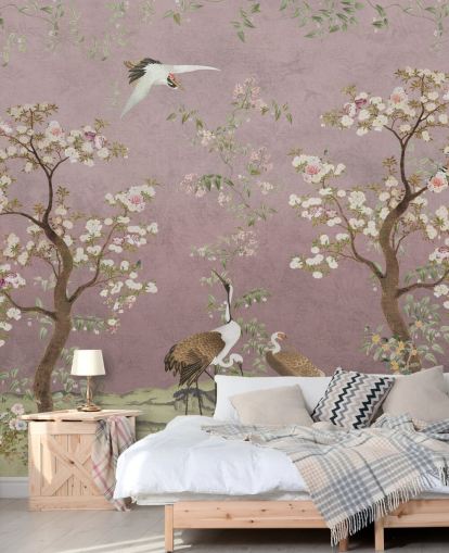 peinture murale de chinoiserie personnalisable rose appelée Pink Lingering Garden Chinoiserie par Bloomery Decor peinture murale de chinoiserie personnalisable rose appelée Pink Lingering Garden Chinoiserie par Bloomery Decor