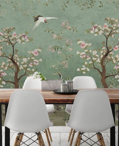 green custom chinoiserie mural called Mint Green Lingering Garden Chinoiserie by Bloomery Decor green custom chinoiserie mural called Mint Green Lingering Garden Chinoiserie by Bloomery Decor