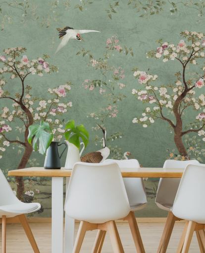 grønt tilpasset chinoiserie veggmaleri kalt Mint Green Lingering Garden Chinoiserie av Bloomery Decor grønt tilpasset chinoiserie veggmaleri kalt Mint Green Lingering Garden Chinoiserie av Bloomery Decor