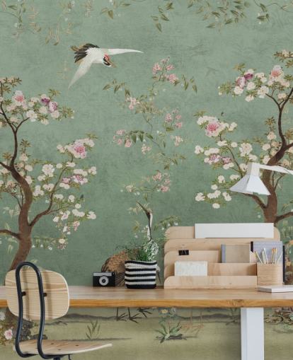 grønt tilpasset chinoiserie veggmaleri kalt Mint Green Lingering Garden Chinoiserie av Bloomery Decor grønt tilpasset chinoiserie veggmaleri kalt Mint Green Lingering Garden Chinoiserie av Bloomery Decor