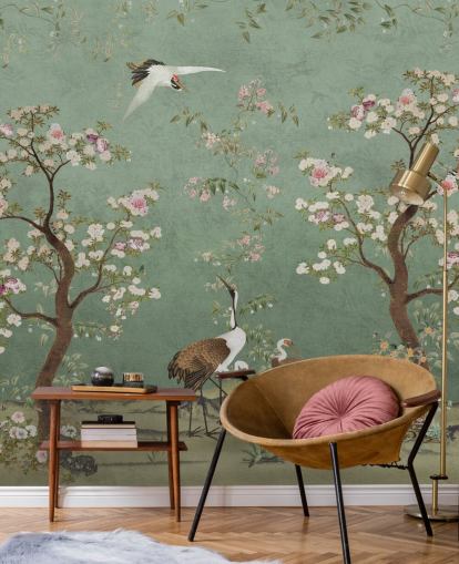 mural de chinoiserie verde personalizado chamado Mint Green Lingering Garden Chinoiserie da Bloomery Decor mural de chinoiserie verde personalizado chamado Mint Green Lingering Garden Chinoiserie da Bloomery Decor